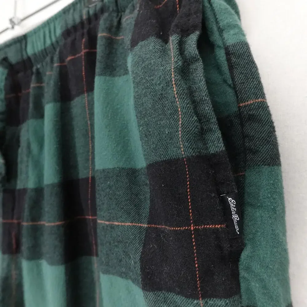 Eddie Bauer Lounge Pants Mens 2XL Green Plaid Flannel Drawstring Pajama